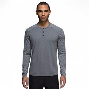 Lululemon Men's Grey Metal Vent Tech Long Sleeve Henley Shirt - Size Large